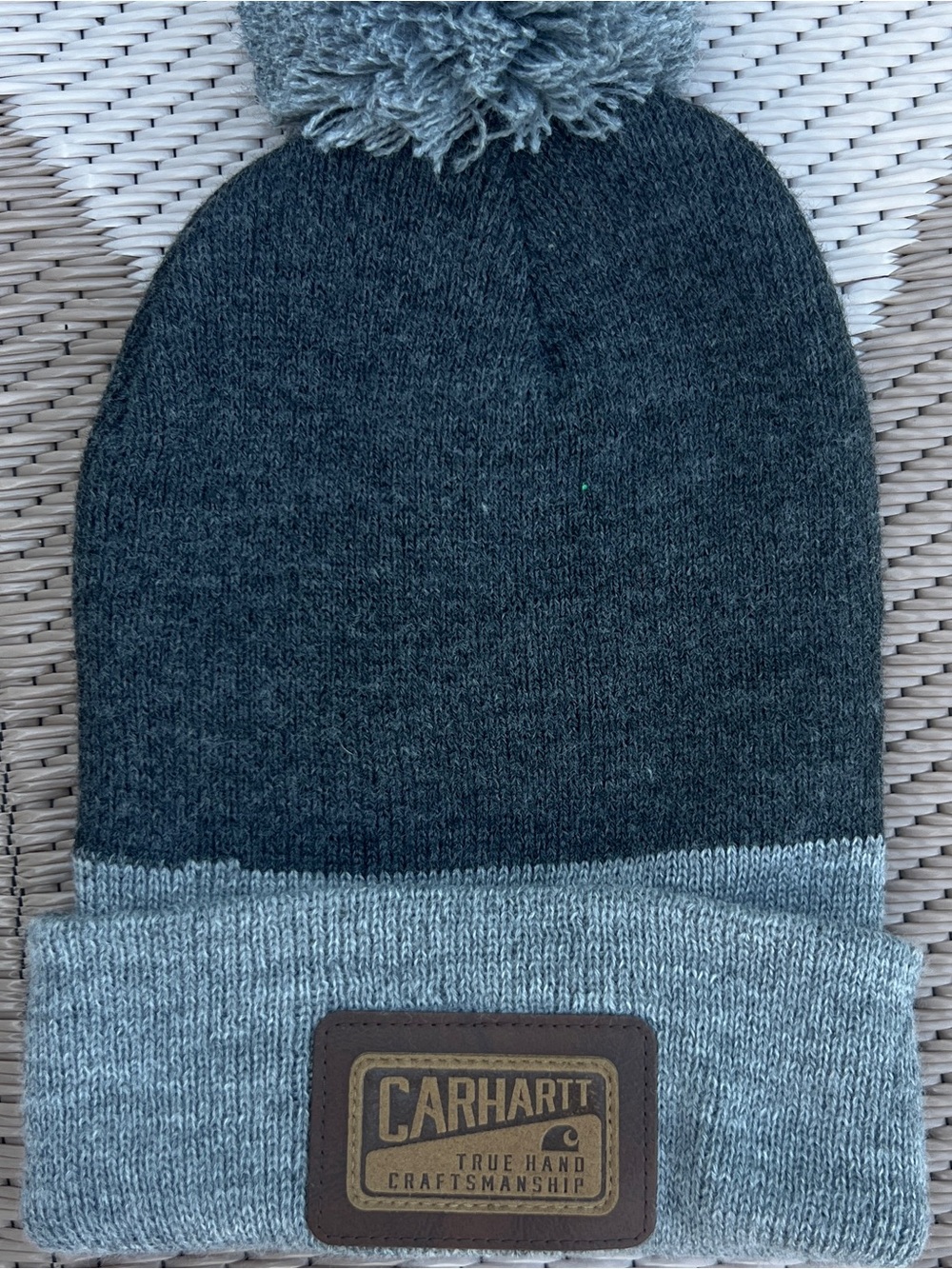 Carhartt Pom Pom Beanie Gray Knit Hat Winter Cuffed Logo Cap Unisex